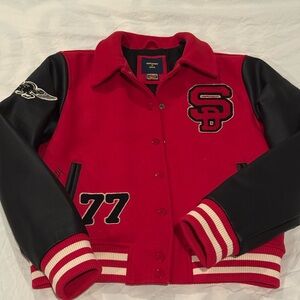 SuperDry red and black varsity jacket